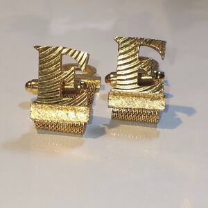 Vintage Dante‎ Letter "E" Signed Gold Tone Cuff Links